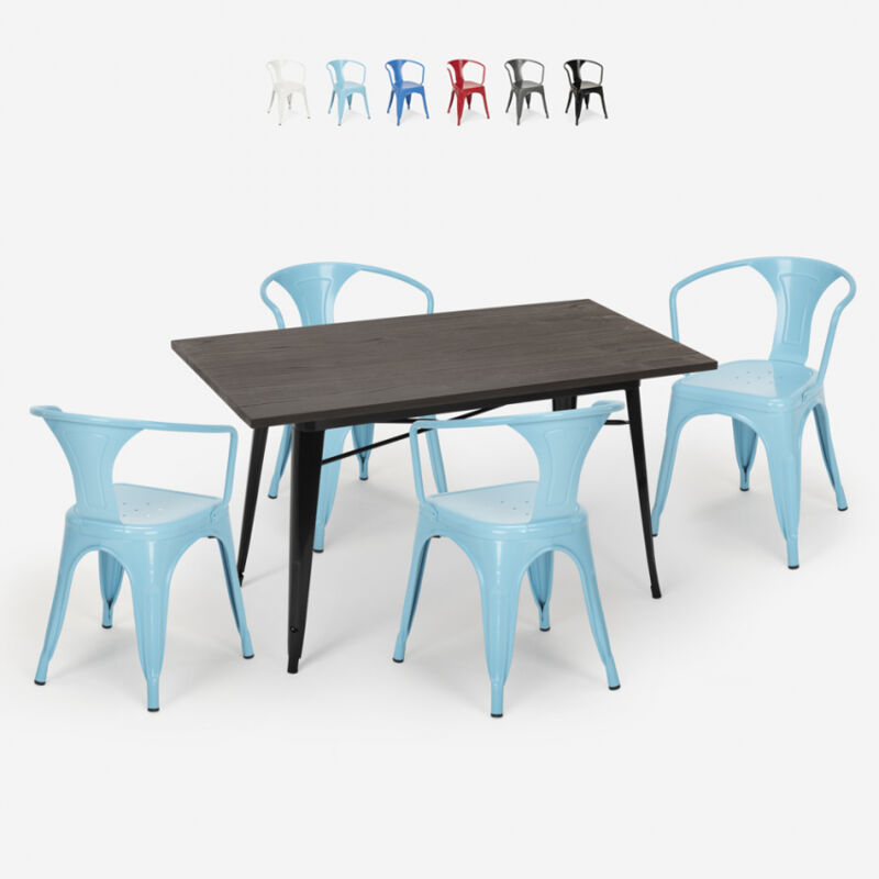 Juego diseño industrial mesa 120 x 60 cm 4 sillas estilo tolix cocina bar Caster | Color: Azul
Juego diseño industrial mesa 120 x 60 cm 4 sillas estilo tolix cocina bar Caster | Color: Azul