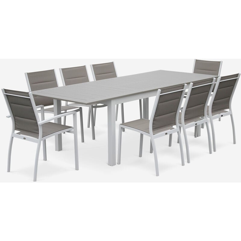 Alice's Garden - Mesa de jardin, Conjunto para exterior, Marrón, 8 plazas, Chicago - Blanco