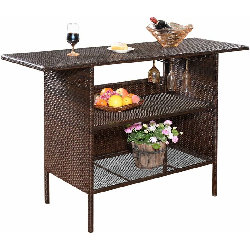 Mesa de Jardín de Ratán con 2 Estantes y Soporte para Copa de Vino Mesa de Bar Muebles para Patio Terraza Exterior 140x47x92cm
Mesa de Jardín de Ratán con 2 Estantes y Soporte para Copa de Vino Mesa de Bar Muebles para Patio Terraza Exterior 140x47x92cm