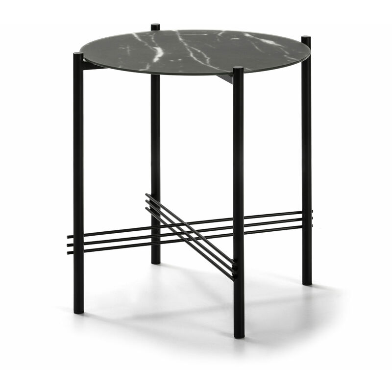 Mesa Rincon Kendall 47 Cm Cristal Marmol Negro