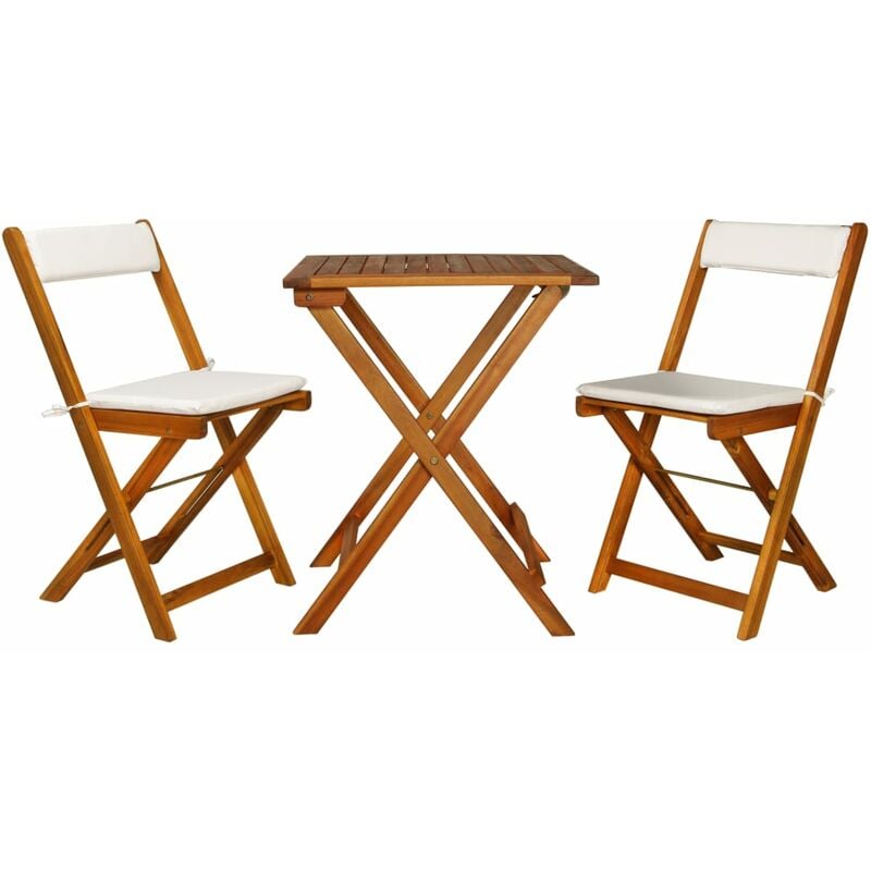 Mesa y sillas bistró plegables 3 pzas y cojines madera maciza - Marrón
Mesa y sillas bistró plegables 3 pzas y cojines madera maciza - Marrón