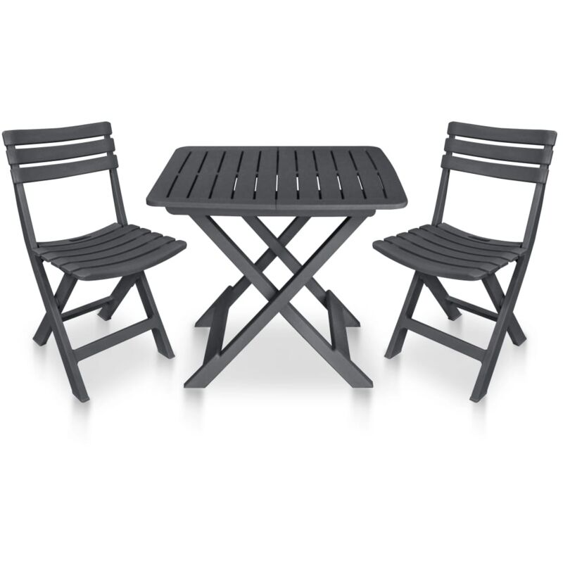 Mesa y sillas plegables de jardín 3 piezas plástico antracita - Antracita - Vidaxl
Mesa y sillas plegables de jardín 3 piezas plástico antracita - Antracita - Vidaxl