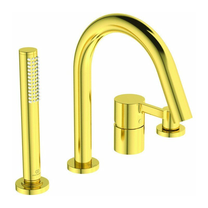 Ideal - Mezclador de bañera de 4 orificios de sobremesa JOY con caño de oro cepillado con ducha de mano de bastón y desviador STANDARD
Ideal - Mezclador de bañera de 4 orificios de sobremesa JOY con caño de oro cepillado con ducha de mano de bastón y desviador STANDARD