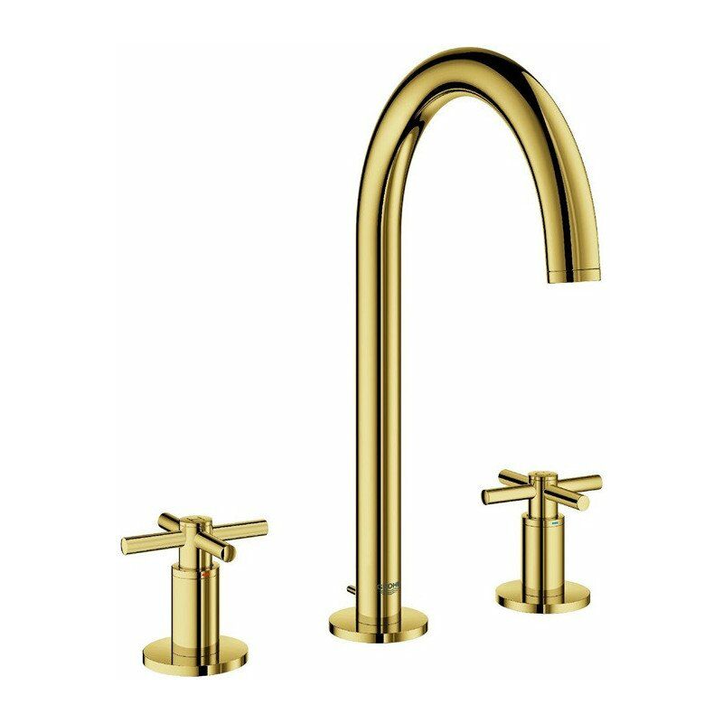 Grohe - Mezclador de lavabo con 3 orificios Atrio 20008 Salida de manguera Mango cruzado dorado brillante
Grohe - Mezclador de lavabo con 3 orificios Atrio 20008 Salida de manguera Mango cruzado dorado brillante