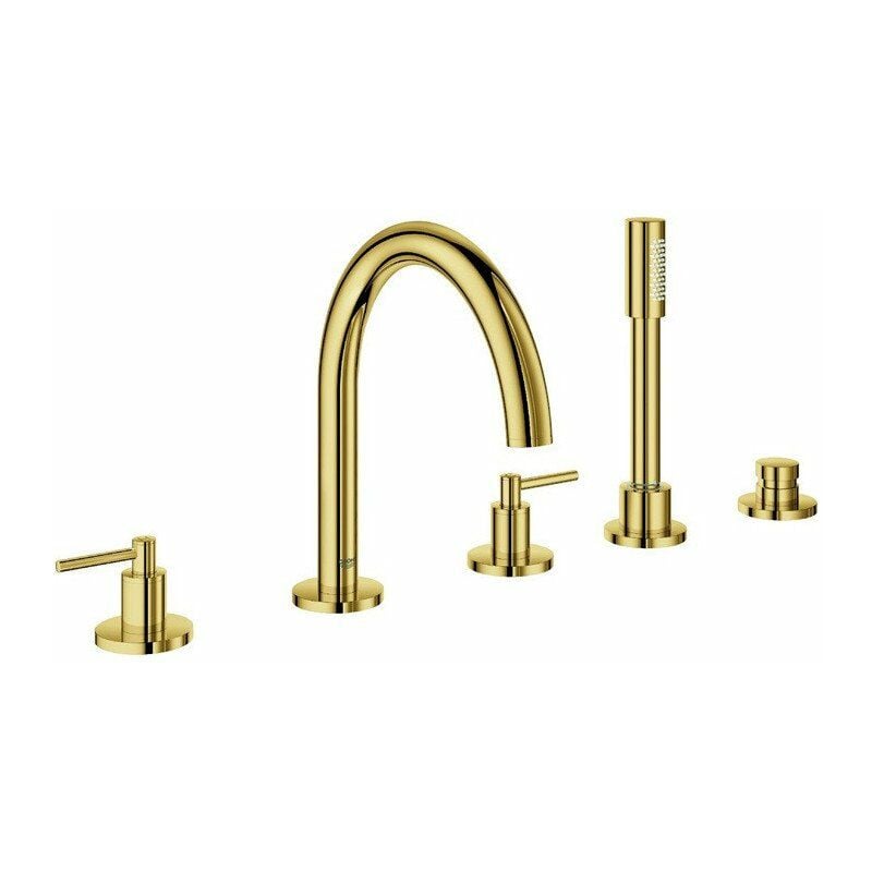 Mezclador monomando de lavabo de 5 orificios Atrio 19922 FMS Manija palanca oro brillo 
Mezclador monomando de lavabo de 5 orificios Atrio 19922 FMS Manija palanca oro brillo