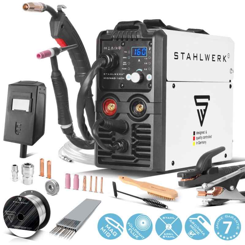 Stahlwerk - máquina de soldar 3 en 1 MIG MAG 135 M adecuado para FLUX equipo completo
Stahlwerk - máquina de soldar 3 en 1 MIG MAG 135 M adecuado para FLUX equipo completo