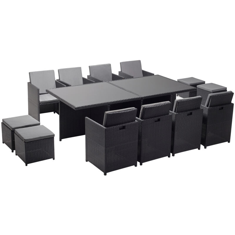 Mónaco 12: Conjunto de jardín encastrable de 12 plazas de resina trenzada negro/gris
Mónaco 12: Conjunto de jardín encastrable de 12 plazas de resina trenzada negro/gris