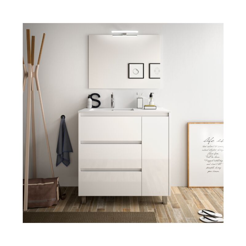 Mueble de baño de pie 85 cm de madera lacada blanca brillante con lavabo de porcelana | Standard
Mueble de baño de pie 85 cm de madera lacada blanca brillante con lavabo de porcelana | Standard