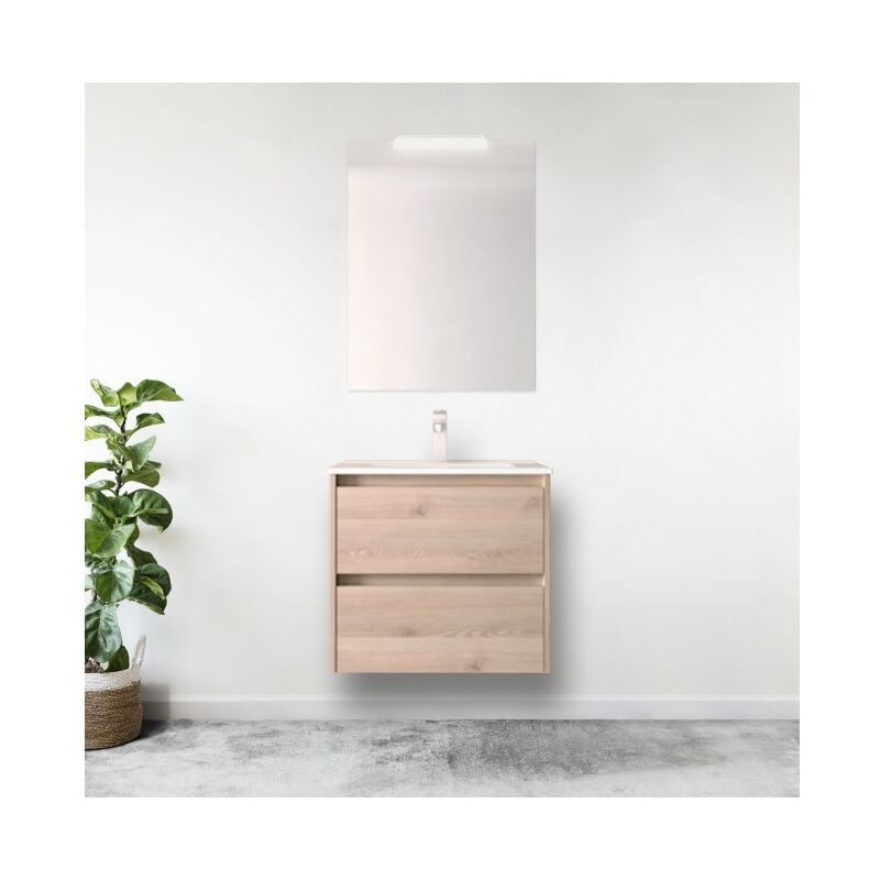 Mueble de baño suspendido 70 cm de madera Roble Caledonia con lavabo de porcelana | Con columna
Mueble de baño suspendido 70 cm de madera Roble Caledonia con lavabo de porcelana | Con columna