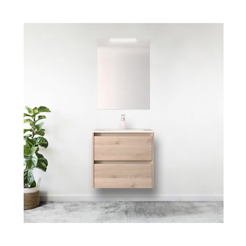 Mueble de baño suspendido 70 cm de madera Roble Caledonia con lavabo de porcelana | Con columna, espejo y lámpara LED
Mueble de baño suspendido 70 cm de madera Roble Caledonia con lavabo de porcelana | Con columna, espejo y lámpara LED