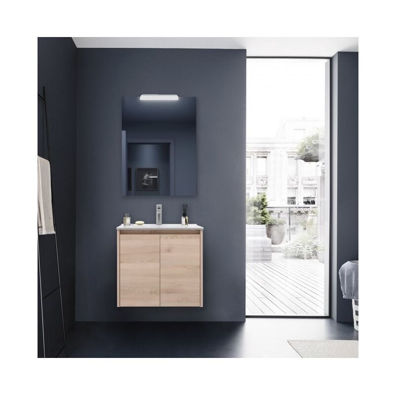 Mueble de baño suspendido 70 cm de madera Roble caledonia con dos puertas | Con columna, espejo y lámpara LED
Mueble de baño suspendido 70 cm de madera Roble caledonia con dos puertas | Con columna, espejo y lámpara LED