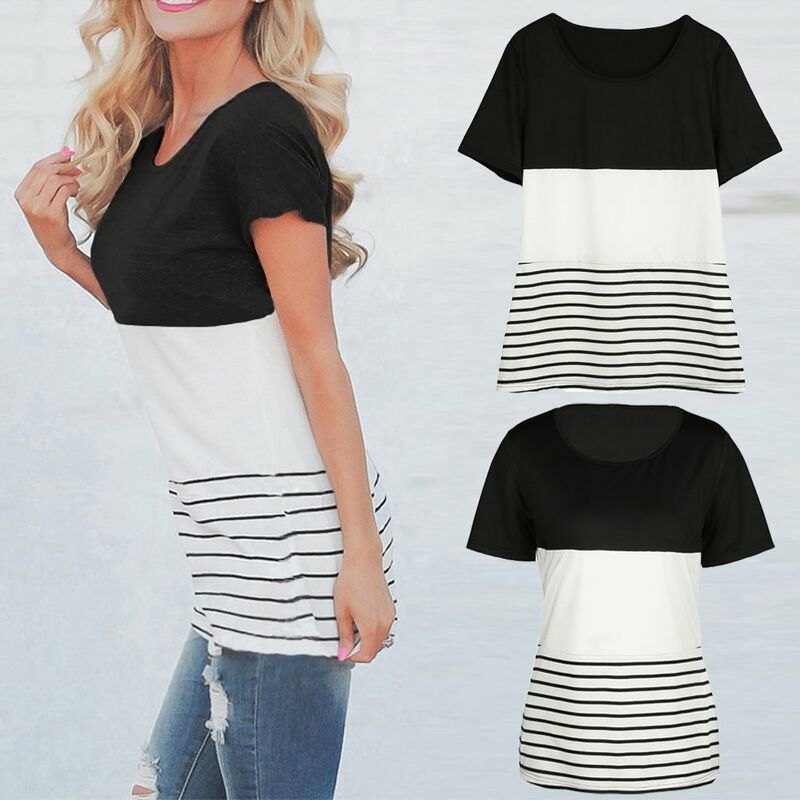 Moda mujer color block camiseta a rayas manga corta casual slim de punto tunicas blusa tops negro,Negro, M
Moda mujer color block camiseta a rayas manga corta casual slim de punto tunicas blusa tops negro,Negro, M