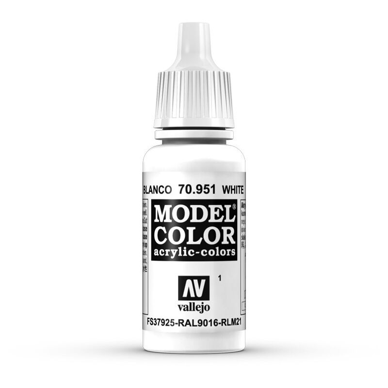 MODEL COLOR PINTURA ACRILICA MATE 17 ML | COLOR: 951 Blanco Ral 9016/RLM21/FS37925 - 951 Blanco Ral 9016/RLM21/FS37925
MODEL COLOR PINTURA ACRILICA MATE 17 ML | COLOR: 951 Blanco Ral 9016/RLM21/FS37925 - 951 Blanco Ral 9016/RLM21/FS37925
