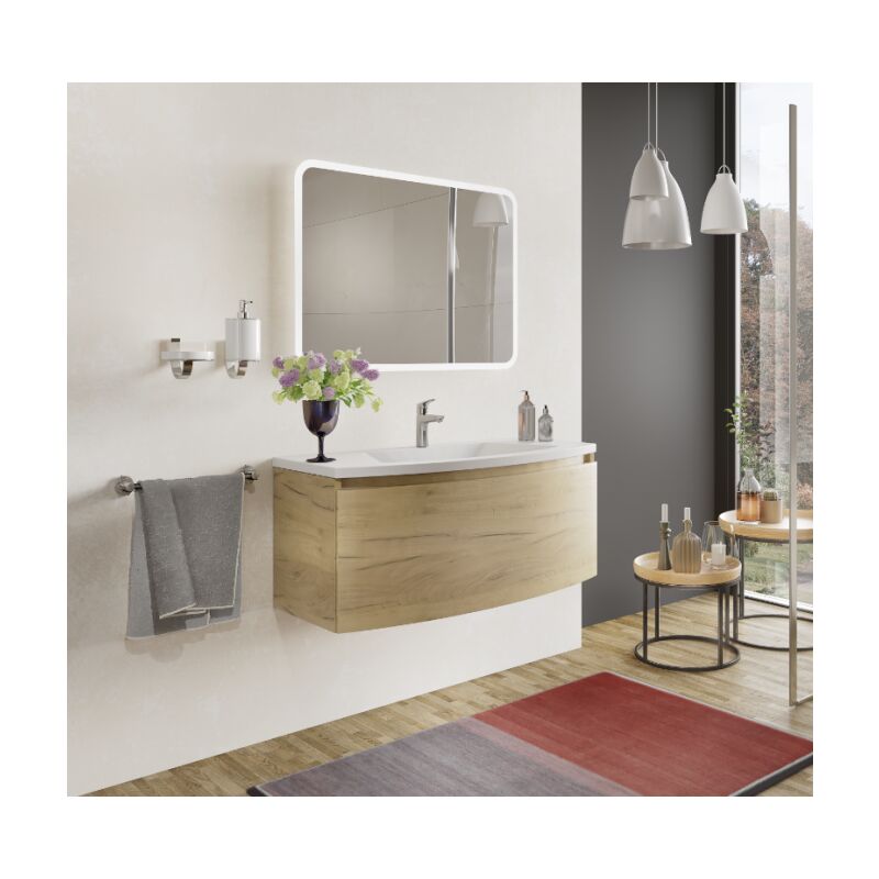 Mueble de baño 100 cm Venere en madera roble dorado con lavabo de cerámica y espejo | Standard
Mueble de baño 100 cm Venere en madera roble dorado con lavabo de cerámica y espejo | Standard