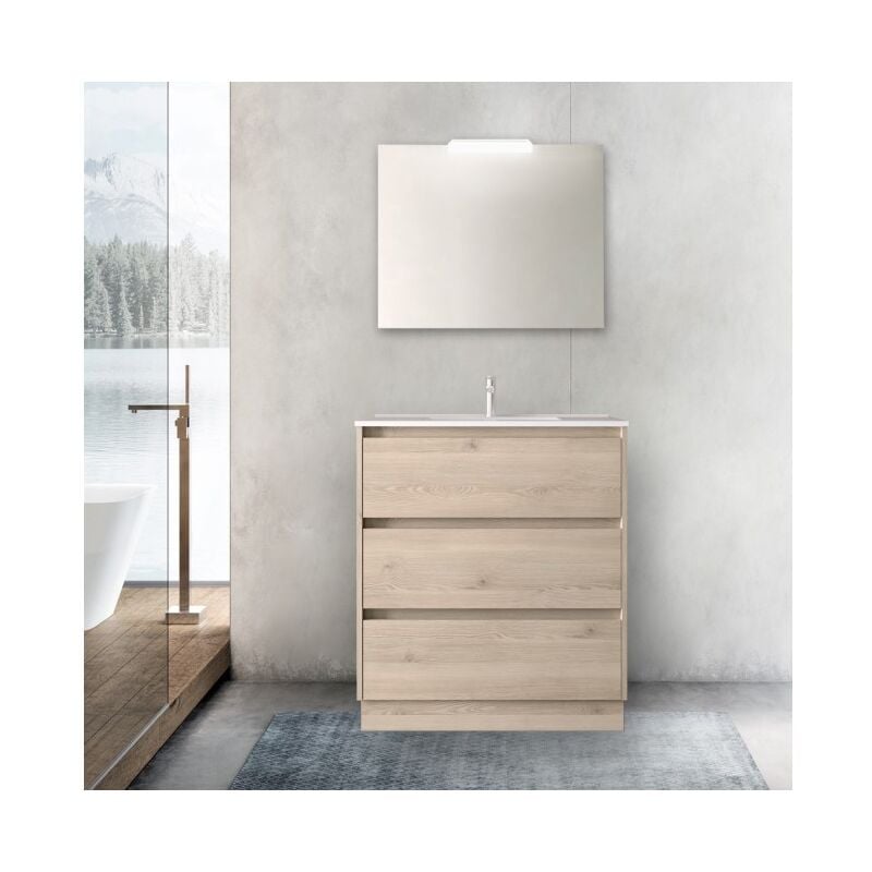 Mueble de baño 80 cm de madera Roble Caledonia con lavabo de porcelana | Con espejo y lámpara LED
Mueble de baño 80 cm de madera Roble Caledonia con lavabo de porcelana | Con espejo y lámpara LED