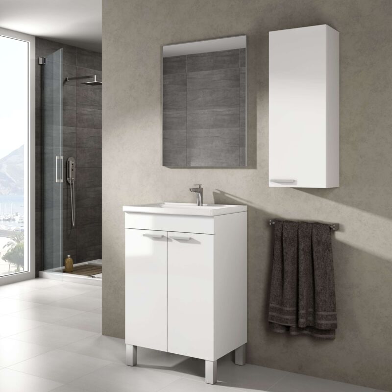 Mueble de baño con espejo y lavamanos de cerámico Camelia 80x50 cm color Blanco Brillo
Mueble de baño con espejo y lavamanos de cerámico Camelia 80x50 cm color Blanco Brillo