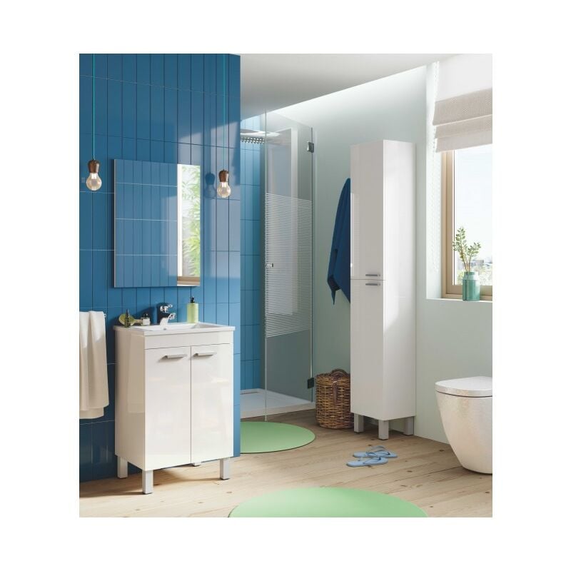 Mueble de baño de pie 50 cm blanco brillo con espejo | Blanco brillo - Con Doble Columna y Lámpara de Led
Mueble de baño de pie 50 cm blanco brillo con espejo | Blanco brillo - Con Doble Columna y Lámpara de Led