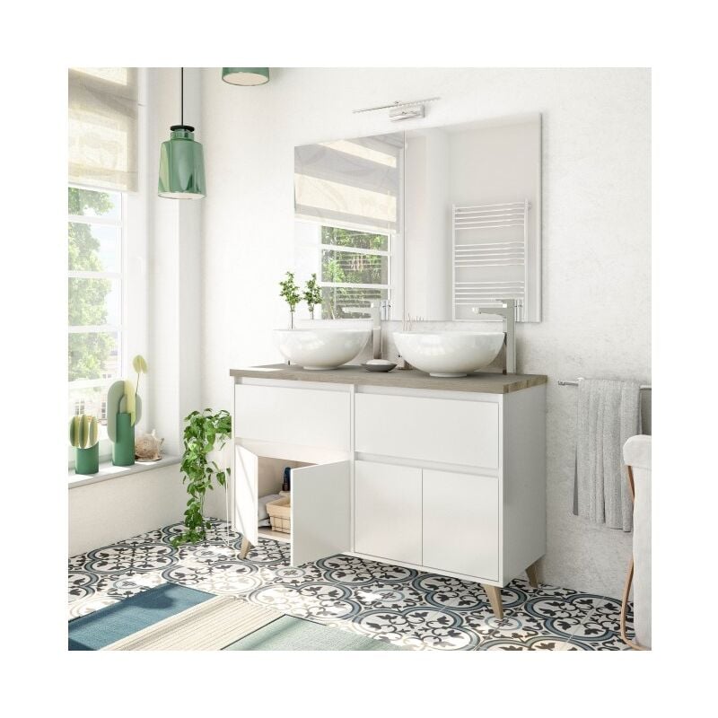Mueble de baño de pie 120 cm Blanco Brillante y Roble con doble lavabo de cuenco | Blanco brillo - Standard - 120 cm
Mueble de baño de pie 120 cm Blanco Brillante y Roble con doble lavabo de cuenco | Blanco brillo - Standard - 120 cm