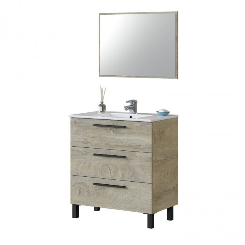 Mueble de baño de pie 80 cm Roble con 3 cajones y Espejo | Roble claro - Con lámpara Led
Mueble de baño de pie 80 cm Roble con 3 cajones y Espejo | Roble claro - Con lámpara Led