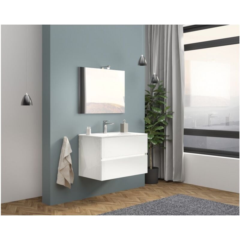 Mueble de baño suspendido 80 cm Lisbona en madera blanco brillante con lavabo y espejo | Blanco - Con espejo y lámpara LED
Mueble de baño suspendido 80 cm Lisbona en madera blanco brillante con lavabo y espejo | Blanco - Con espejo y lámpara LED