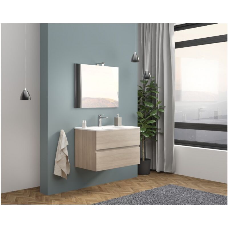 Mueble de baño suspendido 80 cm Lisbona en madera Roble humo con lavabo y espejo | Con espejo y lámpara LED - Roble Smoke
Mueble de baño suspendido 80 cm Lisbona en madera Roble humo con lavabo y espejo | Con espejo y lámpara LED - Roble Smoke