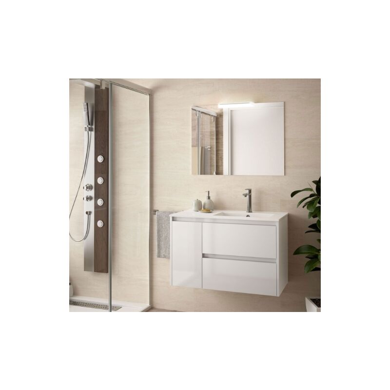 Mueble de baño suspendido 85 cm de madera lacado blanco brillante con lavabo a la derecha | Con columna
Mueble de baño suspendido 85 cm de madera lacado blanco brillante con lavabo a la derecha | Con columna
