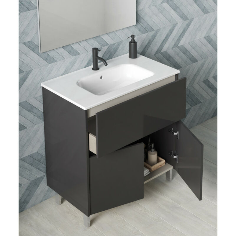Mueble de baño 90 Band con Lavabo Slim 2 cajones y una puerta Antracita brillo - Royo
Mueble de baño 90 Band con Lavabo Slim 2 cajones y una puerta Antracita brillo - Royo