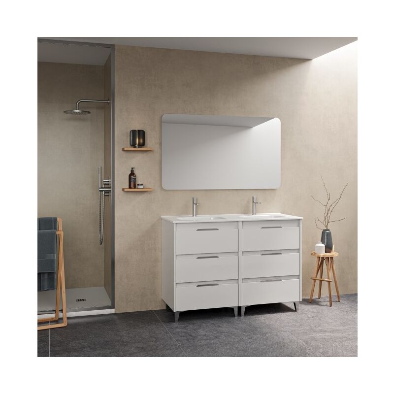 Mueble de baño de pie 120 cm Minnesota Blanco brillante con lavabo | Blanco - Con espejo y lámpara LED - 120 cm
Mueble de baño de pie 120 cm Minnesota Blanco brillante con lavabo | Blanco - Con espejo y lámpara LED - 120 cm