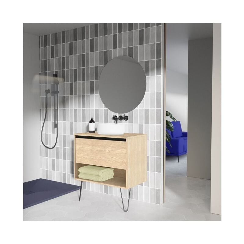 Mueble de baño de pie 80 cm Georgia roble arenado con lavabo de sobremesa | Roble claro - 80 cm - Con espejo y lámpara LED
Mueble de baño de pie 80 cm Georgia roble arenado con lavabo de sobremesa | Roble claro - 80 cm - Con espejo y lámpara LED