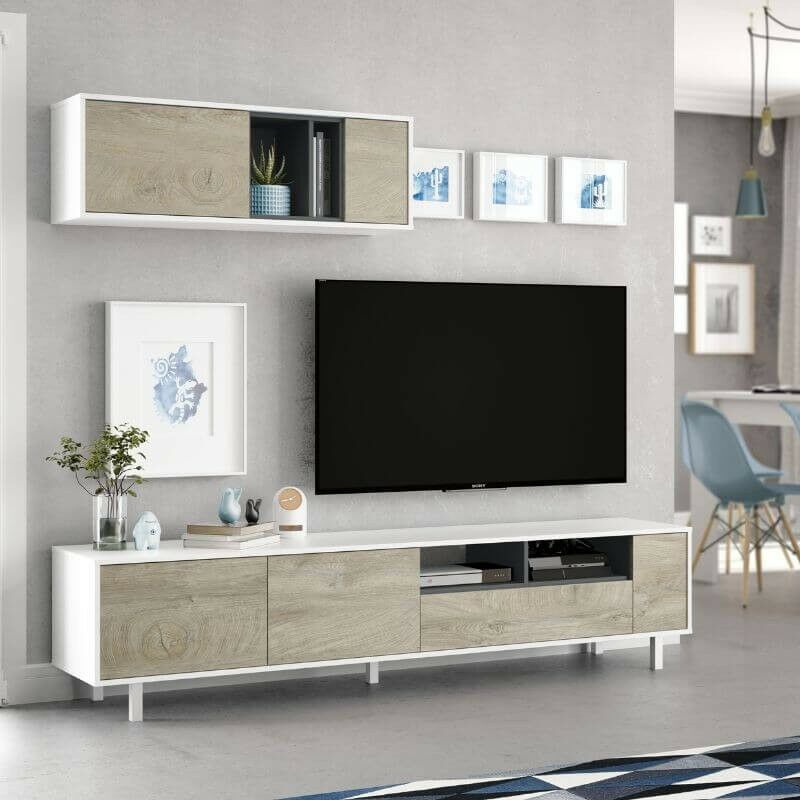 Mueble Tv salón 2 módulos comedor alaska moderno color blanco roble y gris 47x200x40 cm
Mueble Tv salón 2 módulos comedor alaska moderno color blanco roble y gris 47x200x40 cm