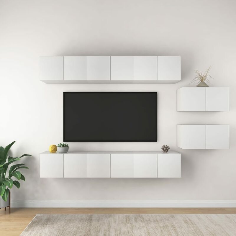 Mueble de TV 8 piezas de aglomerado blanco