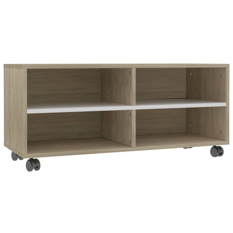 Mueble para TV con Ruedas Aglomerado 90x35x35 cm Blanco y Sonoma - Blanco - Vidaxl 
Mueble para TV con Ruedas Aglomerado 90x35x35 cm Blanco y Sonoma - Blanco - Vidaxl