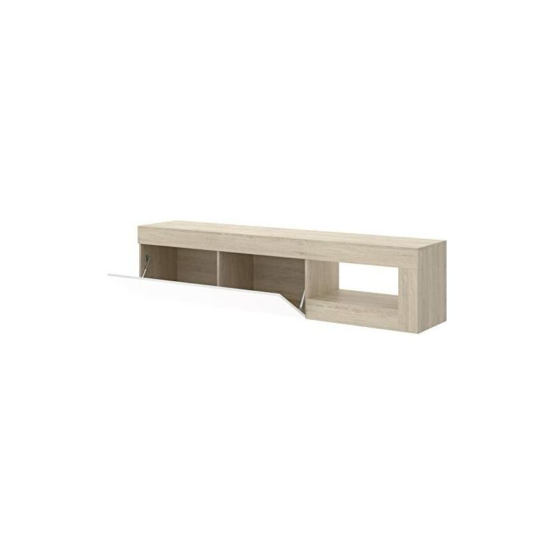 Mueble TV puerta batientes natural / blanco brillo