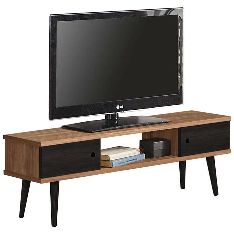 Mueble televisión de estilo escandinavo, acabado encerado y negro, Madera maciza pino natural, dos puertas abatibles y estante
Mueble televisión de estilo escandinavo, acabado encerado y negro, Madera maciza pino natural, dos puertas abatibles y estante