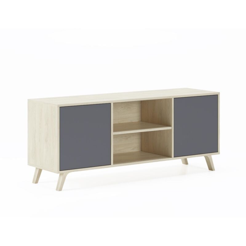 Mueble TV 140 con 2 puertas, salón comedor, Modelo WIND, color estructura Puccini, color puertas Gris Antracita, medidas 140x40x57cm de altura. 
Mueble TV 140 con 2 puertas, salón comedor, Modelo WIND, color estructura Puccini, color puertas Gris Antracita, medidas 140x40x57cm de altura.