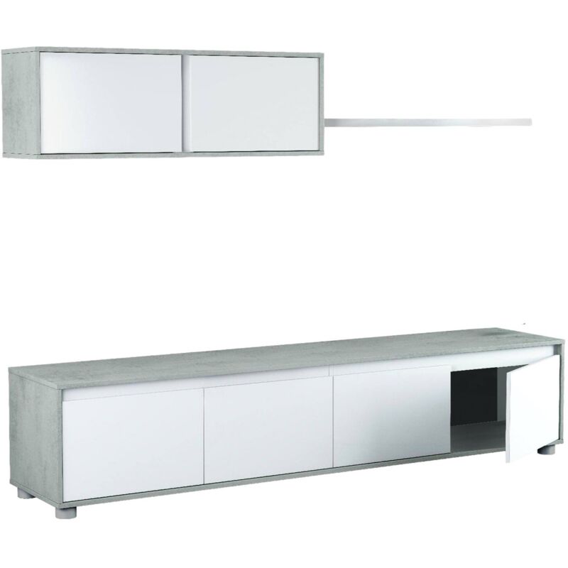 Mueble TV para salón con cuatro puertas batientes con módulo colgante de dos puertas batientes y balda, color cemento y blanco artik, 200 x 43 x 41
Mueble TV para salón con cuatro puertas batientes con módulo colgante de dos puertas batientes y balda, color cemento y blanco artik, 200 x 43 x 41