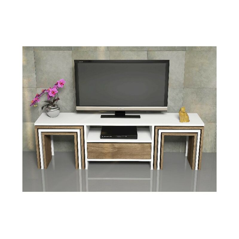Mueble TV Zygo - con Mesas de Centro, Puerta, Compartimientos - para Salon - Nogal, Blanco en Madera, 140 x 30 x 41,8 cm
Mueble TV Zygo - con Mesas de Centro, Puerta, Compartimientos - para Salon - Nogal, Blanco en Madera, 140 x 30 x 41,8 cm