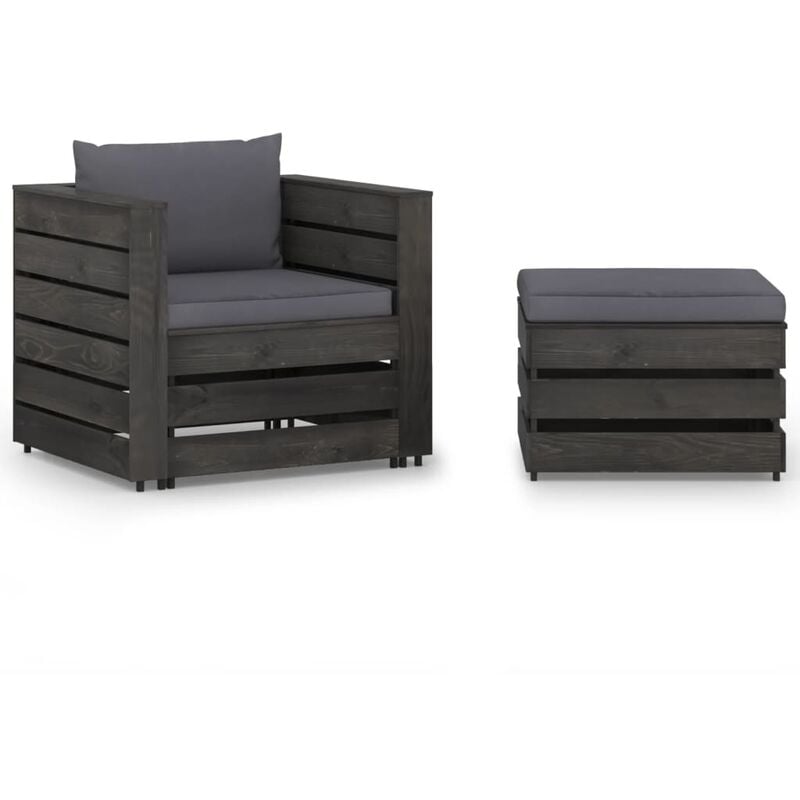 Muebles de jardín 2 piezas con cojines madera impregnada gris 
Muebles de jardín 2 piezas con cojines madera impregnada gris