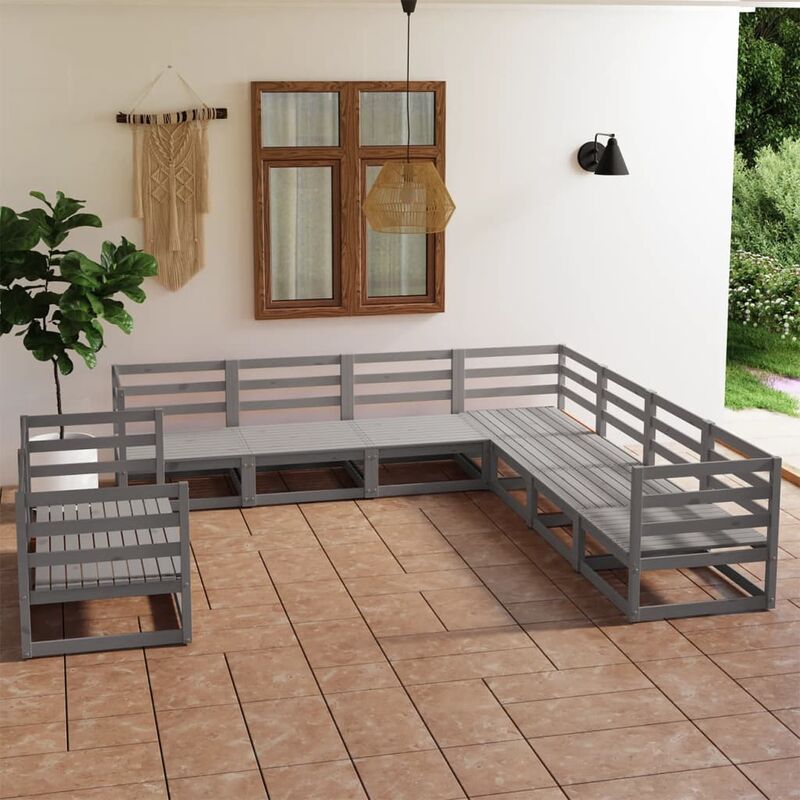 Muebles de jardín 9 piezas gris madera de pino maciza