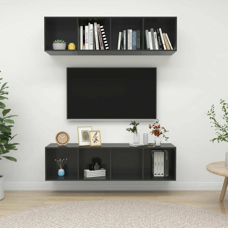 Muebles de pared para TV 2 uds aglomerado gris con brillo
