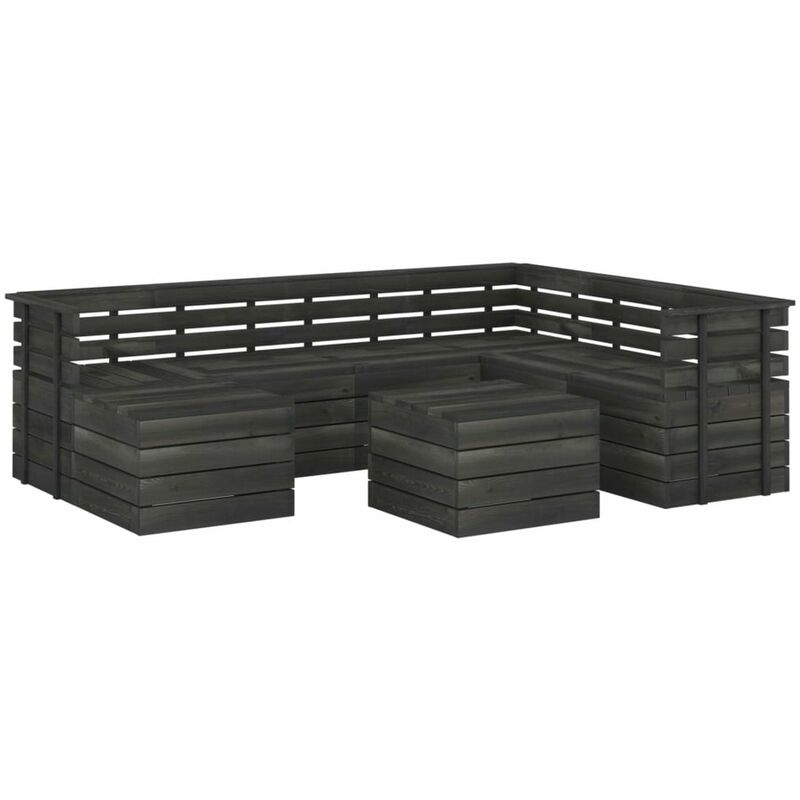 Happyshopping - Muebles palets de jardin 8 pzas madera maciza pino gris oscuro