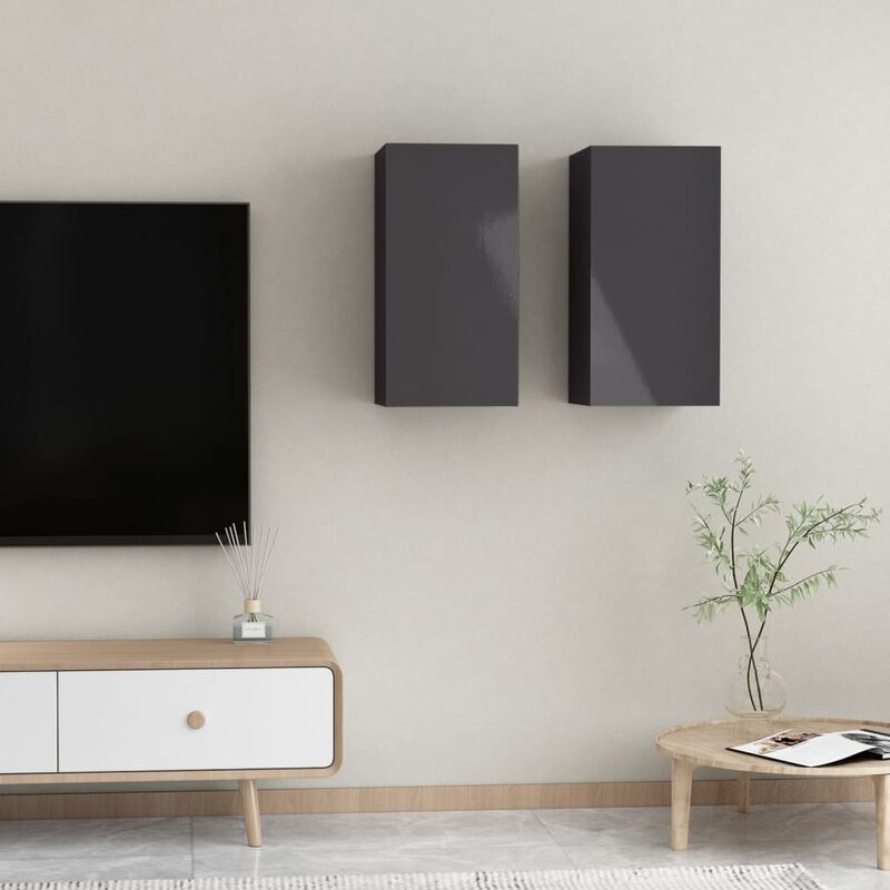 Muebles TV 2 uds aglomerado gris brillante 30,5x30x60 cm