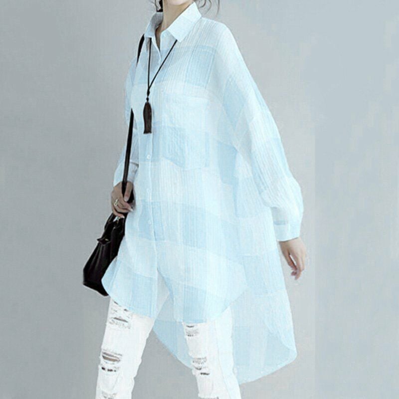 Mujeres sexy Camisa larga con estampado de cuadros Botones Manga larga Irregular Verano Casual Blusa suelta Top,Azul, XL
Mujeres sexy Camisa larga con estampado de cuadros Botones Manga larga Irregular Verano Casual Blusa suelta Top,Azul, XL