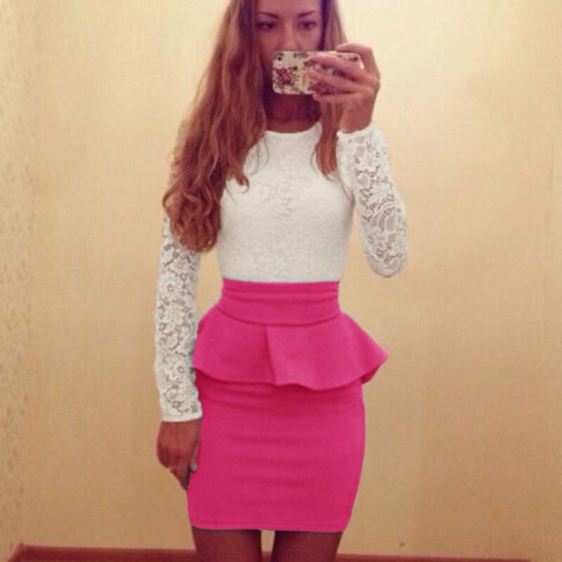 Mujeres sexy vendaje bodycon vestido de encaje empalme peplum cintura cuello redondo manga larga fiesta de noche mini vestido clubwear, rosa, s
Mujeres sexy vendaje bodycon vestido de encaje empalme peplum cintura cuello redondo manga larga fiesta de noche mini vestido clubwear, rosa, s