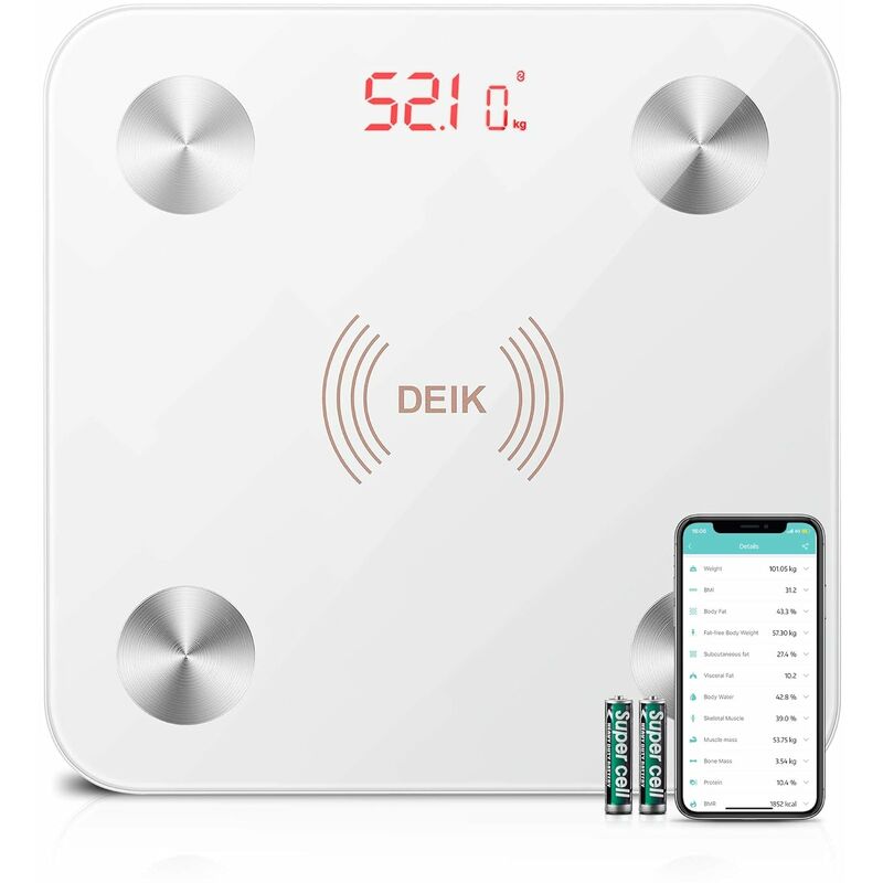 Báscula de baño digital inteligente Medición de alta precisión, con Bluetooth a través de la aplicación iOS y Android, 13 funciones, 180 kg / 400 lb
Báscula de baño digital inteligente Medición de alta precisión, con Bluetooth a través de la aplicación iOS y Android, 13 funciones, 180 kg / 400 lb