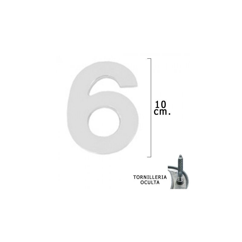 Numero metal '6' plateado mate 10 cm. con tornilleria oculta (blister 1 pieza)
Numero metal '6' plateado mate 10 cm. con tornilleria oculta (blister 1 pieza)