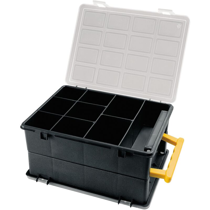 Organizador de plástico doble L 242 x P 188 x H 120 mm con separadores, tapa transparente
Organizador de plástico doble L 242 x P 188 x H 120 mm con separadores, tapa transparente