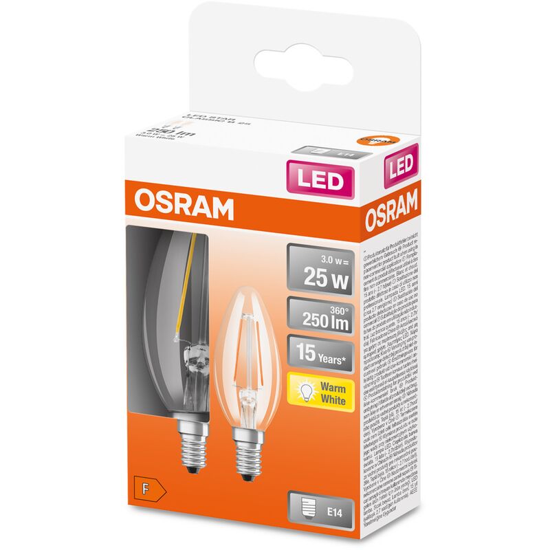 LED STAR CLASSIC B 25 FS - Juego de 2 bombillas con filamento transparente E14 - Osram
LED STAR CLASSIC B 25 FS - Juego de 2 bombillas con filamento transparente E14 - Osram