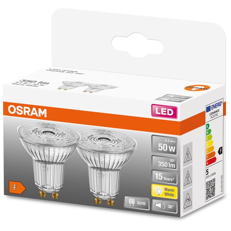LED Star PAR16 50 (36 grados) FS Blanco Cálido SMD Transparente GU10 Spot 2 Pack - Osram
LED Star PAR16 50 (36 grados) FS Blanco Cálido SMD Transparente GU10 Spot 2 Pack - Osram