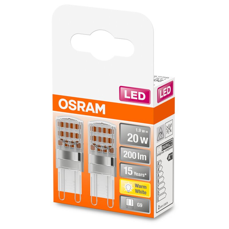 Osram - Pin Lote de 2 x Bombilla LED G9, 1,90W, Equivalente a, 2700 K, Reemplazo de 20W, Paquete doble, 2
Osram - Pin Lote de 2 x Bombilla LED G9, 1,90W, Equivalente a, 2700 K, Reemplazo de 20W, Paquete doble, 2
